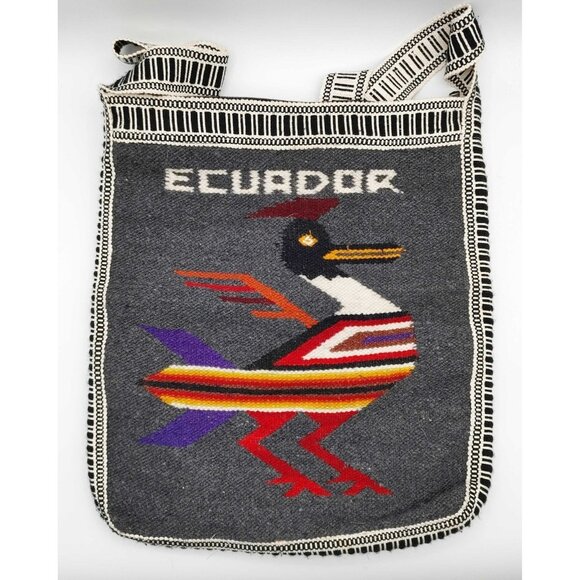 Vintage Hand Woven Wool Birds Ecuador Purse Shoulder Bag Cross Body Hippie Boho - Picture 2 of 2